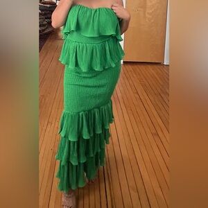 JLUXLABEL Vibrant Green Layered Maxi Skirt